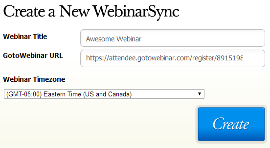 Create a WebinarSync using your GoToWebinar registration URL