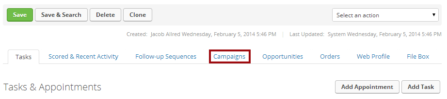 Click the Campaigns tab in the bottom row of tabs.